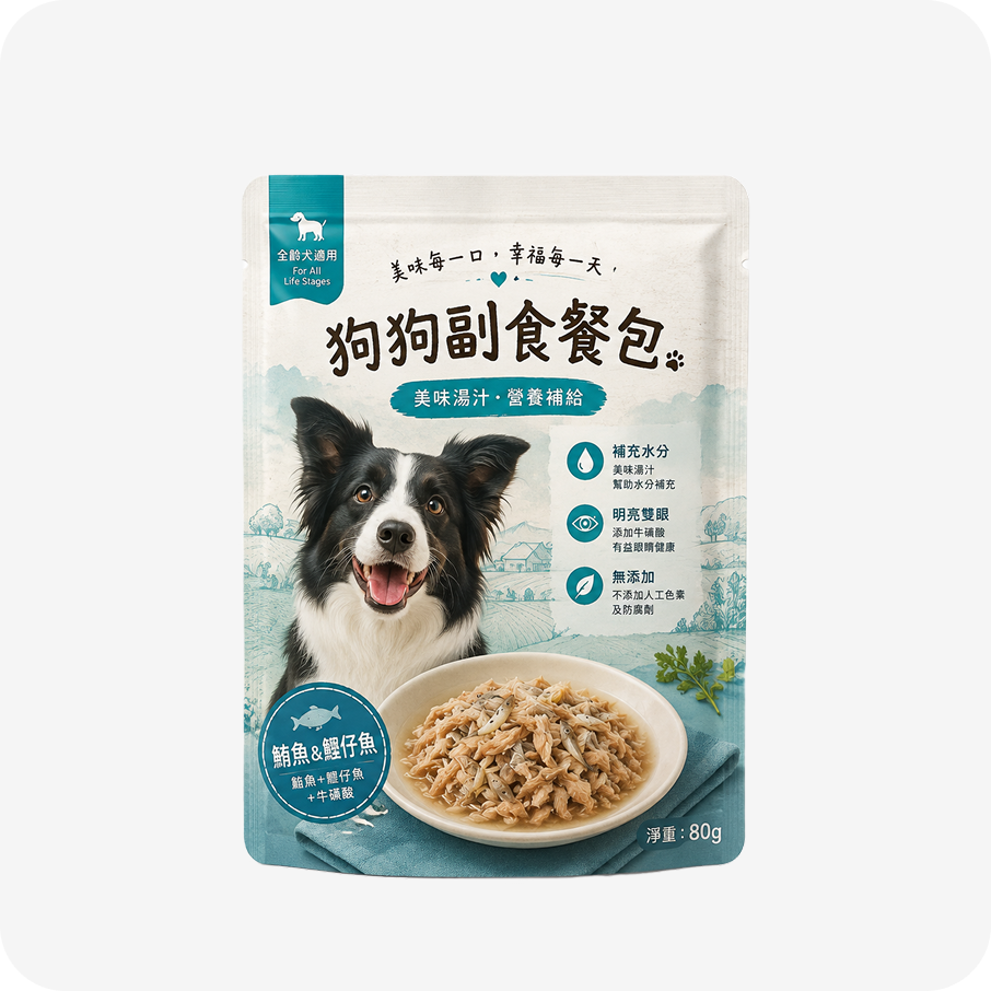 海洋鮮魚吻仔魚活力｜狗狗美味湯汁營養補給副食餐包 (80g)